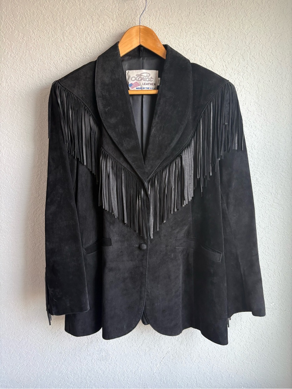 Vintage Lariat Black Leather Suede Fringe Western Jacket USA Made Large - Picture 6 of 11